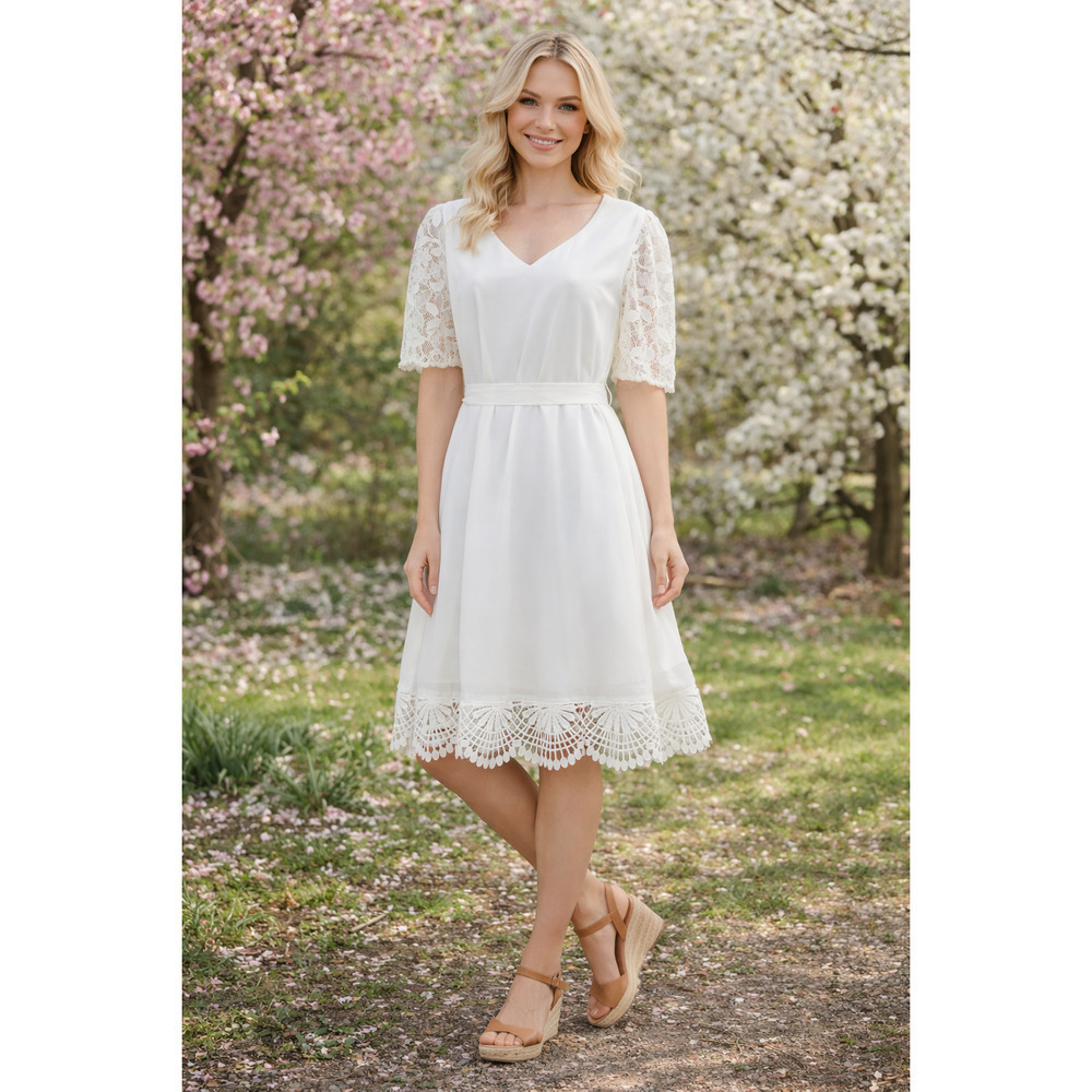 JJ'ss house white lace sleeve crochet hem dress Size L Coquette Graduation